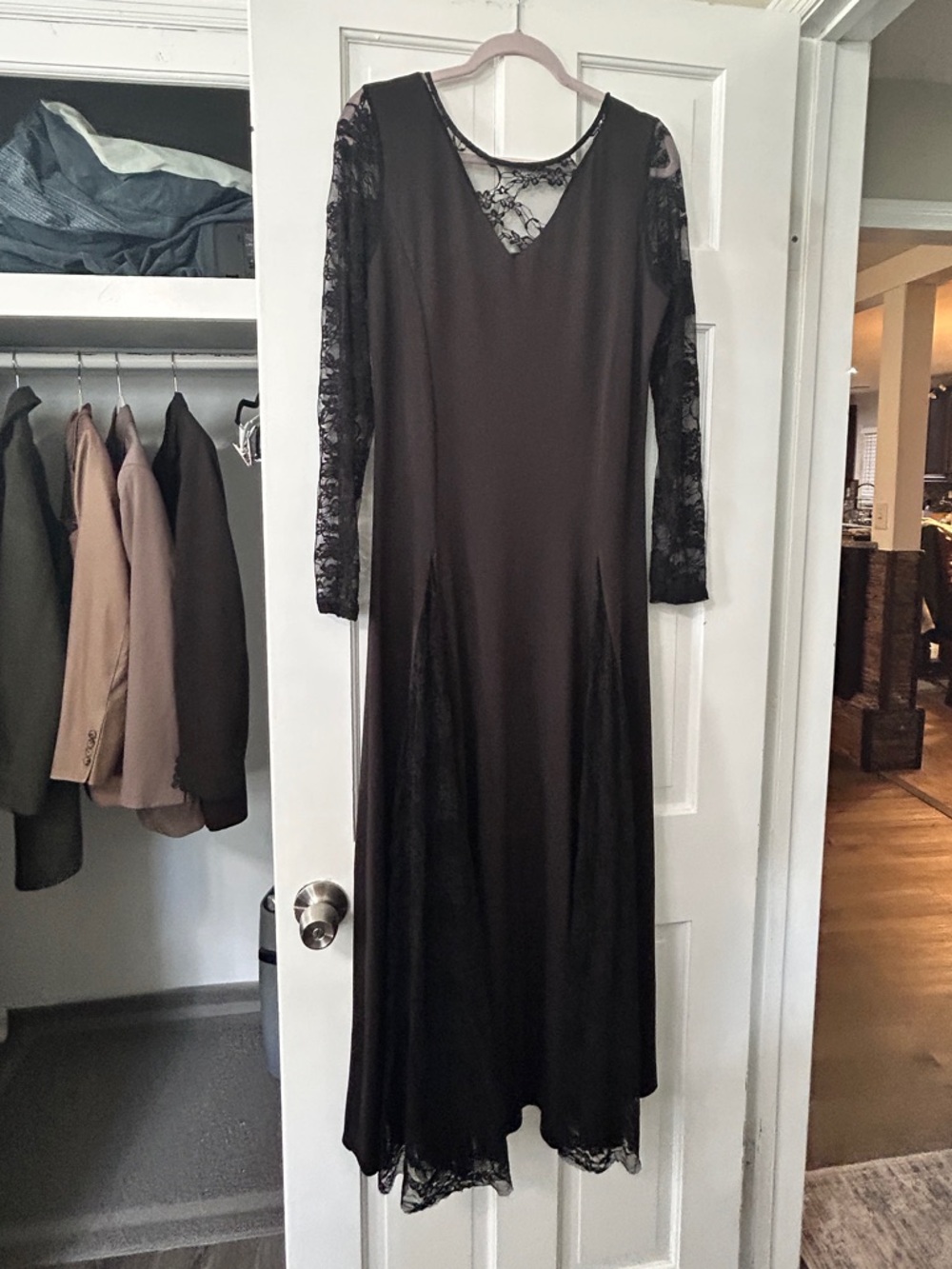 Long Sleeve Black Maxi Dress w/ Lace Panels